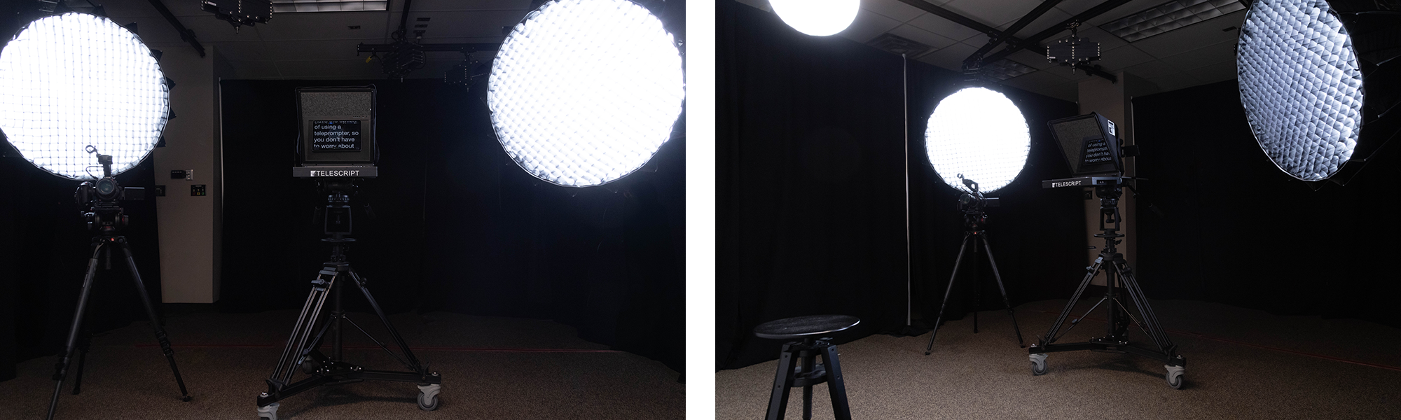 Two angles of the ITRC studio with the teleprompter. 